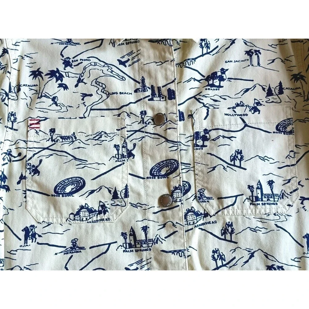 Urban Outfitters BDG Shirt Jacket Men's Small Graphic Print Yellow Denim Pockets